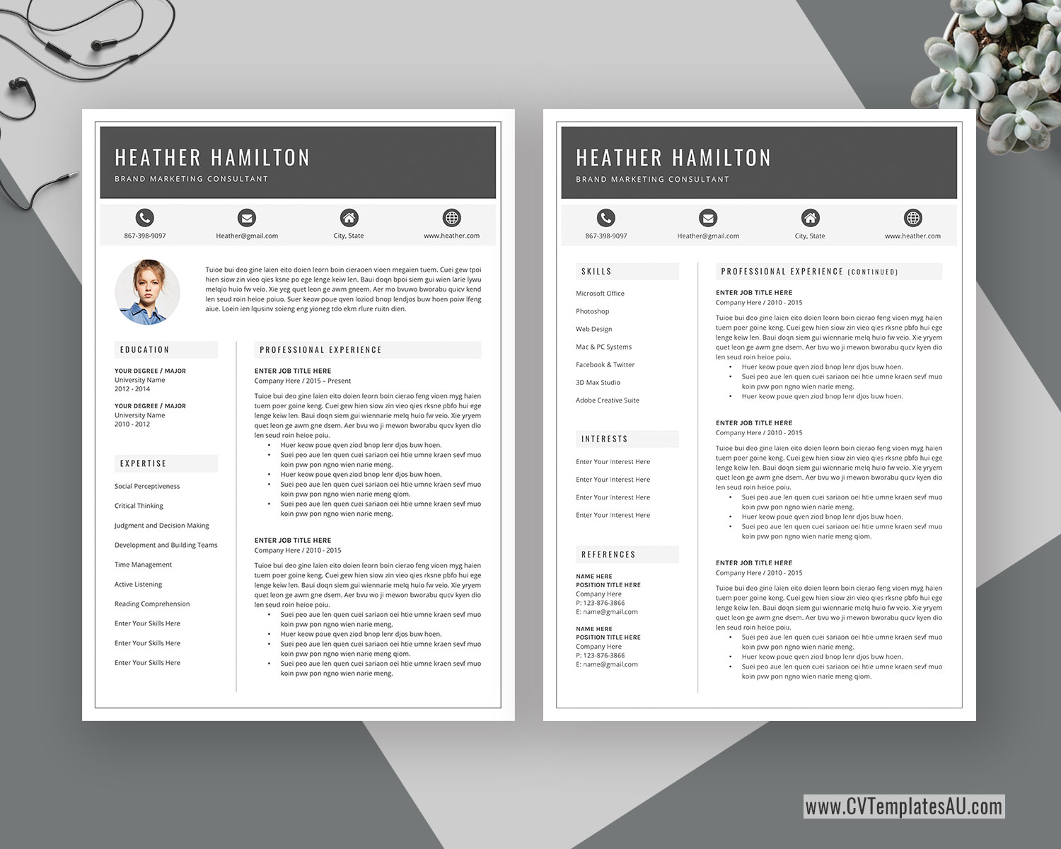 Modern CV Template for Microsoft Word, Cover Letter, Professional  Curriculum Vitae, Editable Resume, Modern Resume, Simple Resume, Teacher  Resume, For Simple Resume Template Microsoft Word